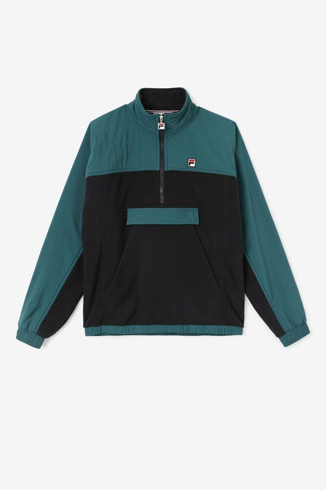 Fila Bunda Panske Erick 1/2 Zips Pullover Čierne/Zelene - QTCAO7986